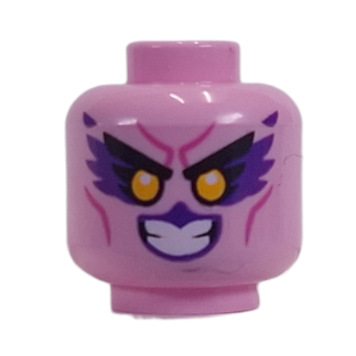 Tête de minifigurine, Fard à paupières violet foncé, bec, rose foncé Lignes motif imprimé (Minifig Head, Dark Purple Eyeshadow, Beak, Dark Pink Lines Print)