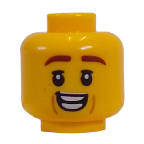 Tête de minifigurine sourcils brun rougeâtre, sourire sourire sourire en coin / nerveux motif imprimé (Minifig Head Reddish Brown Eyebrows, Smirk / Nervous Smile Print)