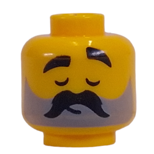 Tête de minifigurine Barbe Gris Foncé, longue Moustache Noire, Yeux ouverts / fermés motif imprimé (Minifig Head Dark Bluish Grey Beard, Long Black Moustache, Eyes Open / Closed Print)