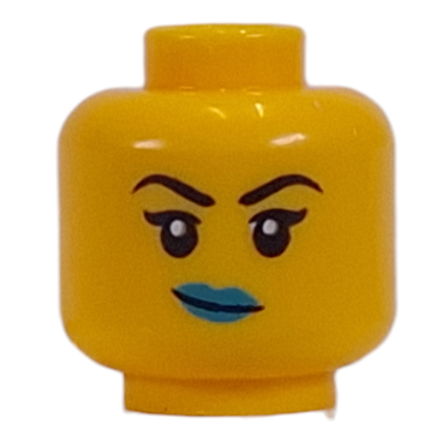 Tête de minifigurine sourcils noirs, lèvres turquoise foncé, sourire tordu / bouche ouverte sourire (Minifig Head Black Eyebrows, Dark Turquoise Lips, Crooked Grin / Open Mouth Smile)
