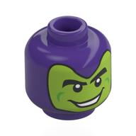 Tête de minifigurine Bouffon Vert, visage vert citron, sourcils noirs, Lignes vertes, sourire menaçant (Minifig Head Green Goblin, Lime Face, Black Eyebrows, Green Lines, Mean Smile)