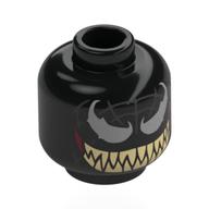 Tête de minifigurine Venom, sangle argentée, yeux d'araignée, dents de beige pointues (Minifig Head Venom, Silver Webbing, Spider Eyes, Sharp Tan Teeth)