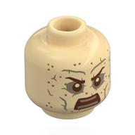 Tête de minifigurine homme de sable, sourcils brun foncé, yeux, bouche, fard à paupières beige foncé, dents, ptiny de sable (Minifig Head Sand Man, Dark Brown Eyebrows, Eyes, Mouth, Dark Tan Eyeshadow, Teeth, Sand Ptiny)