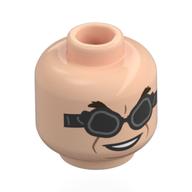 Tête de minifigurine Doc Ock, Google noir, sourcils brun foncé, bouche ouverte sourire menaçant / Inquiet (Minifig Head Doc Ock, Black Google, Dark Brown Eyebrows, Open Mouth Mean Smile / Worried)