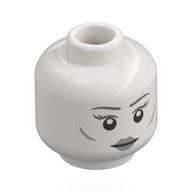 Tête de minifigurine grise dame, sourcils gris bleuté foncé, traits sur les joues, lèvres gris bleuté clair, expression neutre / air renfrogné (Minifig Head Grey Lady, Dark Bluish Grey Eyebrows, Cheek Lines, Light Bluish Grey Lips, Neutral / Frown)