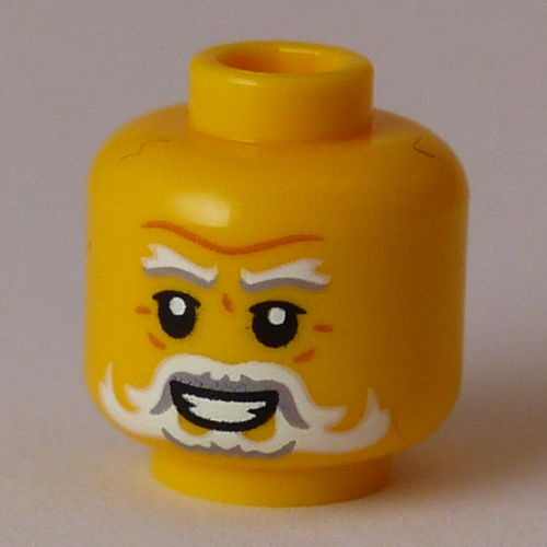 Hiberne tête minifigurine, sourcils blancs et gris, ours, moustache, sourire avec les dents / en colère (Minifig Head Hibernus, White and Grey Eyebrows, Bears, Moustache, Smile with Teeth / Angry)