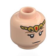 Tête de minifigurine Zelda, Tiare dorée, sourcils beige foncé, Grands cils, ouvert Cri de colère de la bouche / Motif imprimé neutre (Minifig Head Zelda, Gold Tiara, Dark Tan Eyebrows, Large Eyelashes, Open Mouth Angry Scream / Neutral Print)