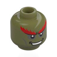 Tête de minifigurine ganondorf, grands sourcils rouges, fards à paupières gris bleuté foncé, lignes, yeux blancs, sourire moyen / yeux jaunes, en colère (Minifig Head Ganondorf, Large Red Eyebrows, Dark Bluish Grey Eyeshadows, Lines, White Eyes, Mean Smile / Yellow Eyes, Angry)