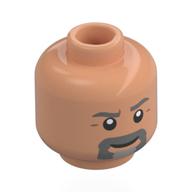 Tête de minifigurine, sourcils gris bleuté foncé, moustache, barbe avec tache gris bleuté clair (Minifig Head, Dark Bluish Grey Eyebrows, Moustache, Beard with Light Bluish Grey Patch)