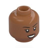 Tête de minifigurine, sourcils fins noirs, lèvres rouge foncé, sourire (Minifig Head, Thin Black Eyebrows, Dark Red Lips, Smile)