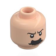 Tête de minifigurine thomson, sourcils noirs, moustache épaisse extrémités évasées, en colère / sourire, yeux fermés (Minifig Head Thomson, Black Eyebrows, Thick Moustache Flared Ends, Angry / Smile, Closed Eyes)
