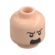 Tête de minifigurine thompson, sourcils noirs, moustache épaisse arrondie, en colère / sourire, yeux fermés (Minifig Head Thompson, Black Eyebrows, Thick Moustache Rounded, Angry / Smile, Closed Eyes)