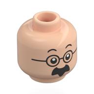 Tête de minifigurine professeur cuthbert calcul, sourcils noirs, moustache épaisse, lunettes rondes (Minifig Head Professor Cuthbert Calculus, Black Eyebrows, Thick Moustache, Round Glasses)