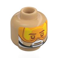 Tête de minifigurine Carson Teva, sourcils gris bleuté foncé, barbe blanche, Bracelet menton neutre / noir, visière orange transparent (Minifig Head Carson Teva, Dark Bluish Grey Eyebrows, White Beard, Neutral / Black Chin Strap, Trans-Orange Visor)