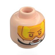 Mentonnière neutre / noire, sourcils brun foncé, lignes de joues, lèvres nougat, visière neutre / orange · transparent (Minifig Head Colonel Ward, Neutral / Black Chin Strap, Dark Brown Eyebrows, Cheek Lines, Nougat Lips, Neutral / Trans-Orange Visor)