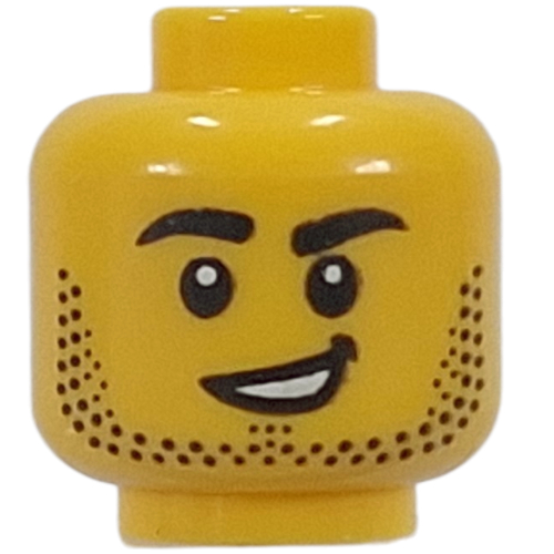 Tête de minifigurine Gardien de but, barbe naissante, bouche ouverte hurlante / sourire lopsidé (Minifig Head Goalkeeper, Stubbled Beard, Open Mouth Screaming / Lopsided Smile)