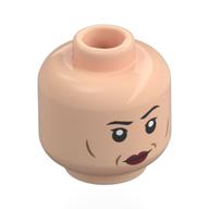 Tête de minifigurine colonel pupille, sourcils brun foncé, lèvres rouge foncé, traits sur les joues, sourire / agacé (Minifig Head Colonel Ward, Dark Brown Eyebrows, Dark Red Lips, Cheek Lines, Smirk / Annoyed)