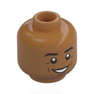 Tête de minifigurine Kylian Mbappé, sourcils noirs, traits sur les joues, sourire bouche ouverte (Minifig Head Kylian Mbappé, Black Eyebrows, Cheek Lines, Open Mouth Smile)