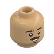 Tête de minifigurine Charles Leclerc, sourcils brun rougeâtre, moustache, sourire bouche ouverte (Minifig Head Charles Leclerc, Reddish Brown Eyebrows, Moustache, Open Mouth Smile)