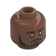 Tête de minifigurine Lewis Hamilton, sourcils noirs, barbe, moustache, sourire bouche fermée (Minifig Head Lewis Hamilton, Black Eyebrows, Beard, Moustache, Closed Mouth Smile)