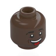 Tête de minifigurine Vinccius Jninior, Sourcils noirs, Sourire ouvert, Langue sortante (Minifig Head Vinícius Júnior, Black Eyebrows, Open Mouth Smile, Tongue Sticking Out)