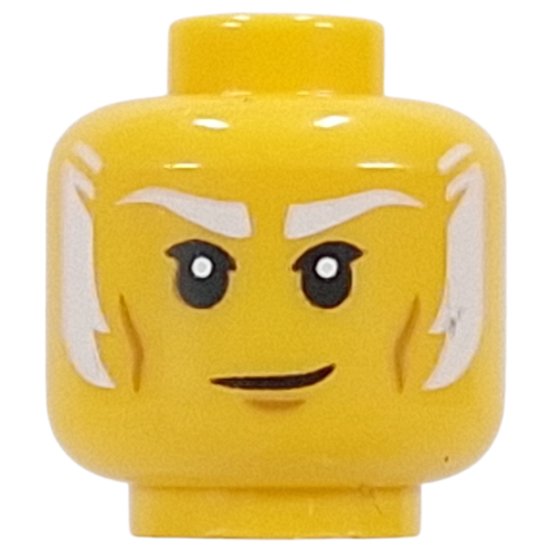 Tête de minifigurine maître ivo, sourcils blancs, favoris, expression neutre / sourire de travers (Minifig Head Master Ivo, White Eyebrows, Sideburns, Neutral / Crooked Smile)