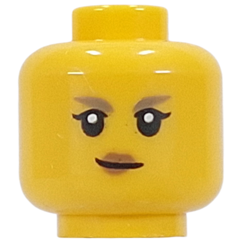 Tête de minifigurine Mira, sourcils beige foncé, lèvres pêche, Sourire froncé (Minifig Head Mira, Dark Tan Eyebrows, Peach Lips, Frowned Smile / Angry Scowl)
