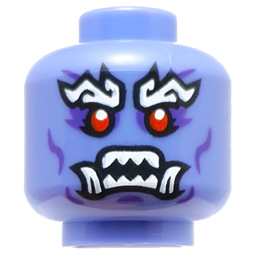 Tête de minifigurine Oni Général, Sourcils blancs épais, Yeux rouges, Dents pointues, Crocs, Marquages violet foncé (Minifig Head Oni General, Thick White Eyebrows, Red Eyes, Sharp Teeth, Fangs, Dark Purple Markings)