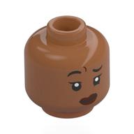 Tête de minifigurine cœur de fer, Sourcils noirs, Lèvres nougat, Sourcils levés / ouvert Sourire de la bouche (Minifig Head Ironheart, Black Eyebrows, Nougat Lips, Raised Eyebrow / Open Mouth Smile)