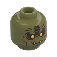Tête de minifigurine Orc, Yeux jaunes, Lignes brun rougeâtre, beige foncé/Brun forme sur le avant, Crocs jaunes, Bouche fermée / bouche ouverte (Minifig Head Orc, Yellow Eyes, Reddish Brown Lines, Dark Tan/Brown Shape on Forehead, Yellow Fangs, Closed Mouth / Open Mouth)