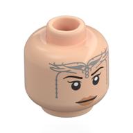 Tête de minifigurine Arwen, sourcils brun foncé, lèvres pêche, Tiare/Marquages argentés, Neutre / fermé Yeux Sourire (Minifig Head Arwen, Dark Brown Eyebrows, Peach Lips, Silver Tiara/Markings, Neutral / Closed Eyes Smile)