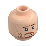 Tête de minifigurine faramir, sourcils orange foncé, moustache orange, barbe, traits sur les joues, sourire déséquilibré / regard menaçant en colère (Minifig Head Faramir, Dark Orange Eyebrows, Orange Moustache, Beard, Cheek Lines, Lopsided Smile / Angry Scowl)
