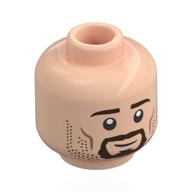 Tête de minifigurine Aragorn, sourcils brun foncé, barbe, barbe naissante, traits sur les joues, air sévère / sourire (Minifig Head Aragorn, Dark Brown Eyebrows, Beard, Stubbles, Cheek Lines, Stern / Smile)