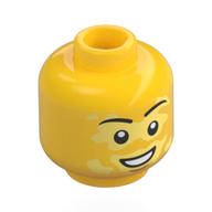 Tête de minifigurine, sourcils noirs, vitiligo beige, fossette du menton, bouche ouverte sourire tordu (Minifig Head, Black Eyebrows, Tan Vitiligo, Chin Dimple, Open Mouth Crooked Smile)