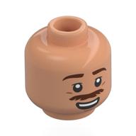 Tête de minifigurine, sourcils brun rougeâtre, moustache, bouche ouverte Sourire / Chant (Minifig Head, Reddish Brown Eyebrows, Moustache, Open Mouth Smile / Singing)