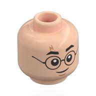 Goyle grégoire tête minifigurine / Harry Potter, sourcils noirs, lunettes noires, sourire, cicatrice éclair / sourcils bruns rougeâtres, inquiets (Minifig Head Gregory Goyle / Harry Potter, Black Eyebrows, Black Glasses, Smile, Lightning Bolt Scar / Reddish Brown Eyebrows, Worried)