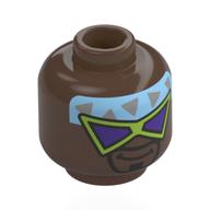 Figurine funk head ops, barbe noire, moustache, verres à la vert citron, verres violet foncé, bandeau bleu clair/argent, sourire/poussière (Minifig Head Funk Ops, Black Beard, Moustache, Lime Glasses, Dark Purple Lenses, Bright Light Blue/Silver Headband, Smile/Stern)
