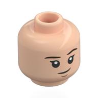 Tête de minifigurine Millicent Bulstrode, sourcils brun foncé, sourire lopside / visage de chat brun orangé/rougeâtre, yeux verts (Minifig Head Millicent Bulstrode, Dark Brown Eyebrows, Lopsided Smile / Orange/Reddish Brown Cat Face, Green Eyes)