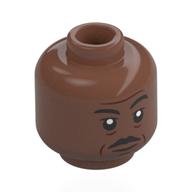 Tête de minifigurine Moff Gideon, sourcils noirs, moustache, rides, expression neutre / en colère (Minifig Head Moff Gideon, Black Eyebrows, Moustache, Wrinkles, Neutral / Angry)