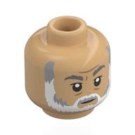 Tête de minifigurine impériale vestige seigneur de guerre, sourcils gris bleuté foncé, barbe gris bleuté foncé et blanche, expression neutre / bouche ouverte, air effrayé (Minifig Head Imperial Remnant Warlord, Dark Bluish Grey Eyebrows, Dark Bluish Grey/White Beard, Neutral / Open Mouth Scared)