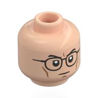 Tête de minifigurine walter skinner, sourcils noirs, lunettes noires, froncement de sourcils (Minifig Head Walter Skinner, Black Eyebrows, Black Glasses, Angry Frown)