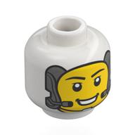 Tête de minifigurine Astronaute, visage jaune, sourire bouche ouverte, Casque d'écoute (CCA), Lignes gris clair-bleu sur le dos (Minifig Head Astronaut, Yellow Face, Open Mouth Smile, Headset (CCA), Light Bluish Grey Lines on Back)