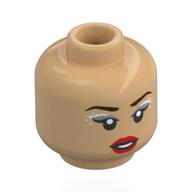 Tête de minifigurine Olivia Rodrigo, sourcils brun foncé, Fard à paupières argenté/blanc, lèvres rouges, bouche ouverte, Neutre / Chant, Yeux fermés (Minifig Head Olivia Rodrigo, Dark Brown Eyebrows, Silver/White Eyeshadow, Red Lips, Open Mouth, Neutral / Singing, Eyes Closed)
