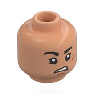 Tête de minifigurine Luffy, sourcils épais, cicatrice de nougat, manger / motif imprimé confus (Minifig Head Luffy, Thick Eyebrows, Nougat Scar, Eating / Confused Print)
