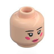 Tête de minifigurine miss goldenweek, sourcils noirs, lèvres de corail, joues, sourire / grognement en colère (Minifig Head Miss Goldenweek, Black Eyebrows, Coral Lips, Cheeks, Smile / Angry Snarl)