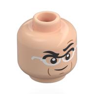Tête de minifigurine Mr. 3, Sourcils noirs épais, Lunettes blanches/noires, Sourire moyen / Inquiet (Minifig Head Mr. 3, Thick Black Eyebrows, White/Black Glasses, Mean Smile / Worried)