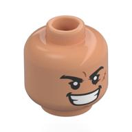 Tête de minifigurine singe d. Luffy, sourcils noirs, sourire déséquilibré, gouttes de sueur / sourire grand en colère (Minifig Head Monkey D. Luffy, Black Eyebrows, Lopsided Smile, Sweat Drops / Angry Wide Smile)