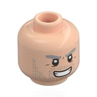 Tête de minifigurine Dr. Hiriluk, sourcils gris bleuté clair, Paillettes, rides, sourire montrant les dents / en colère (Minifig Head Dr. Hiriluk, Light Bluish Grey Eyebrows, Stubbles, Wrinkles, Smile with Teeth / Angry)