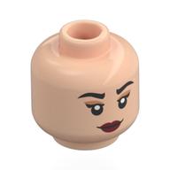 Tête de minifigurine manquer tous les dimanches, sourcils noirs, fard à paupières nougat, lèvres rouge foncé, sourire neutre / sourire menaçant (Minifig Head Miss All Sunday, Black Eyebrows, Nougat Eyeshadow, Dark Red Lips, Neutral Smile / Mean Smile)