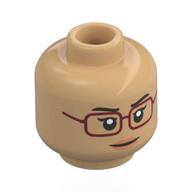 Tête de minifigurine Capitaine Tashigi, sourcils brun foncé, lunettes rouge foncé, Sourire neutre / Peur (Minifig Head Captain Tashigi, Dark Brown Eyebrows, Dark Red Glasses, Neutral Smile / Scared)